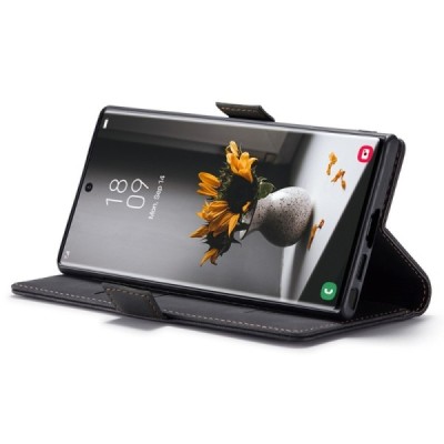 Samsung Galaxy S24 Ultra (SM-S928) CaseMe Retro solīds atvēramais ādas melns maciņš - maks | Vacins.lv