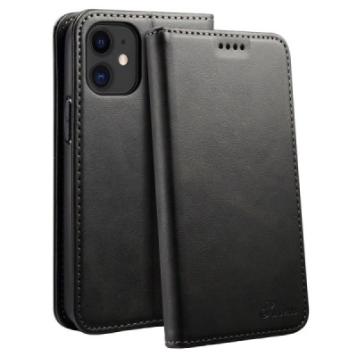 Suteni atverčiamas juodas odinis Apple iPhone 12 Mini dėklas - knygutė | Priedai.lt