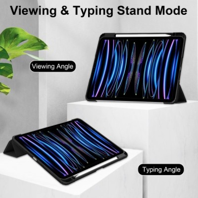 Apple iPad Pro 11 (2025) / 11 (2024) „Deluxe“ atverčiamas juodas odinis dėklas - knygutė | Priedai.lt