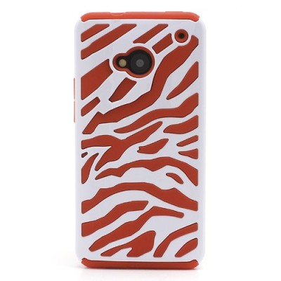 Strīpains plastmasas un cieta silikona HTC One M7 balts un sarkans apvalks / Vacins.lv