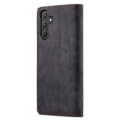 Samsung Galaxy A55 5G (SM-A556) CaseMe Retro solīds atvēramais ādas melns maciņš - maks | Vacins.lv