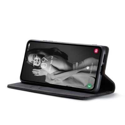 Samsung Galaxy A55 5G (SM-A556) CaseMe Retro solīds atvēramais ādas melns maciņš - maks | Vacins.lv