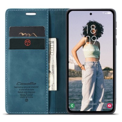 Samsung Galaxy A55 5G (SM-A556) CaseMe Retro solīds atvēramais ādas zaļš maciņš - maks | Vacins.lv