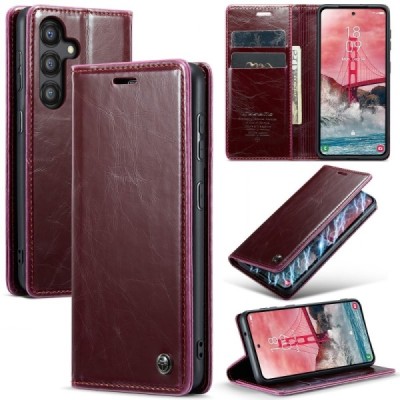 Samsung Galaxy A55 5G (SM-A556) CaseMe Leather solīds atvēramais ādas bordo maciņš - maks | Vacins.lv