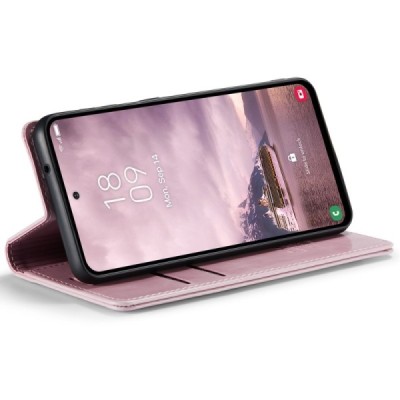 Samsung Galaxy A55 5G (SM-A556) CaseMe Leather solīds atvēramais ādas rozs maciņš - maks | Vacins.lv