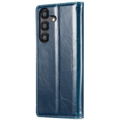 Samsung Galaxy A55 5G (SM-A556) CaseMe Leather solīds atvēramais ādas zils maciņš - maks | Vacins.lv