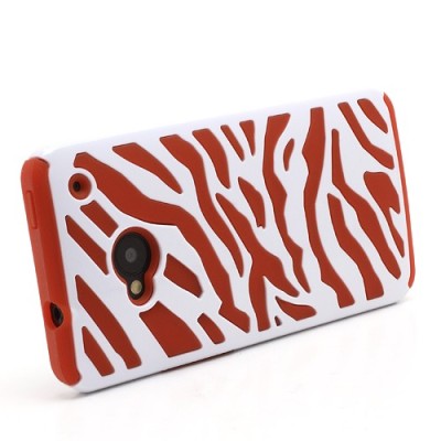 Strīpains plastmasas un cieta silikona HTC One M7 balts un sarkans apvalks / Vacins.lv