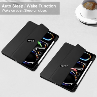 Apple iPad Pro 13 (2025) / 13 (2024) „Deluxe“ atvēramais melns maciņš | Vacins.lv