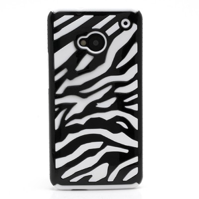 Strīpains plastmasas un cieta silikona HTC One M7 balts un melns apvalks / Vacins.lv