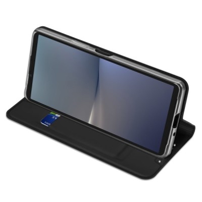 Sony Xperia 10 VI „Dux Ducis“ Skin sērijas melns ādas atvērams maciņš | Vacins.lv