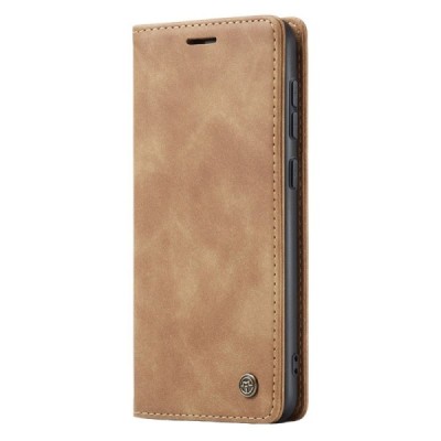 Samsung Galaxy S24 (SM-S921) CaseMe Retro solīds atvēramais ādas gaiši brūns maciņš - maks | Vacins.lv