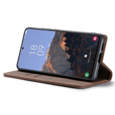 Samsung Galaxy S24+ (SM-S926) CaseMe Retro solīds atvēramais ādas brūns maciņš - maks | Vacins.lv