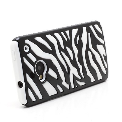 Strīpains plastmasas un cieta silikona HTC One M7 balts un melns apvalks / Vacins.lv