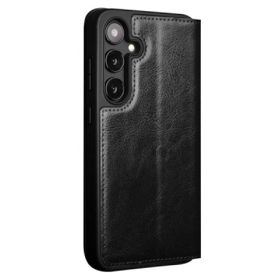 Samsung Galaxy S24+ (SM-S926) „QIALINO“ atvēramais ādas melns maciņš - maks | Vacins.lv