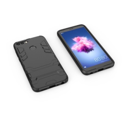 Sustiprintos apsaugos „Kickstand“ Huawei P smart 2018 (Enjoy 7S) juodas kieto silikono (TPU) ir plastiko dėklas | Priedai.lt