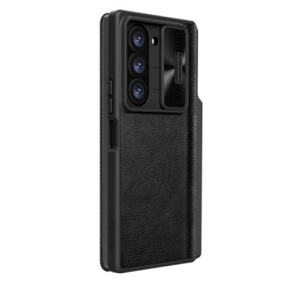 Samsung Galaxy Fold6 5G (SM-F956B) greznais Nillkin Qin Pro sērijas ādas atvērams melns maciņš, maks | Vacins.lv