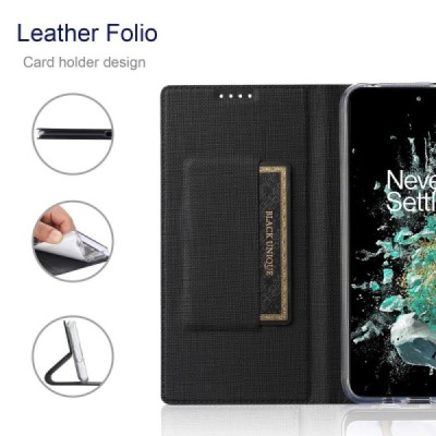 OnePlus 10T „Vili“ atvērams melns ādas maciņš | Vacins.lv