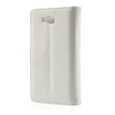 LG Optimus L9 II D605 atverčiamas baltas odinis Litchi dėklas - piniginė / Priedai.lt
