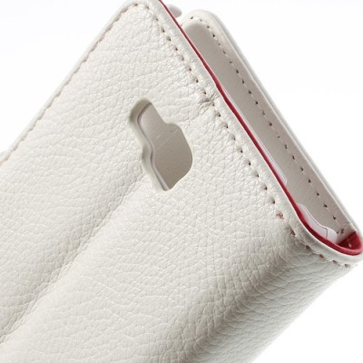 LG Optimus L9 II D605 atverčiamas baltas odinis Litchi dėklas - piniginė / Priedai.lt