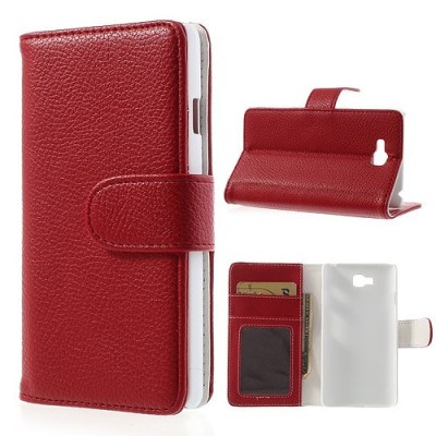 LG Optimus L9 II D605 atverčiamas raudonas odinis Litchi dėklas - piniginė / Priedai.lt