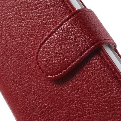 LG Optimus L9 II D605 atverčiamas raudonas odinis Litchi dėklas - piniginė / Priedai.lt