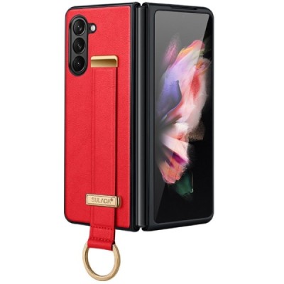 „Sulada“ Leather Kickstand Samsung Galaxy Fold6 5G (SM-F956B) sarkans ādas apvalks | Vacins.lv