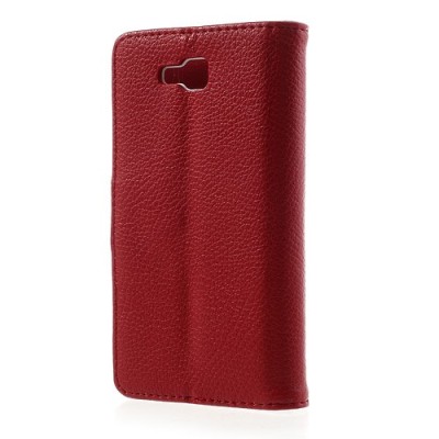 LG Optimus L9 II D605 atverčiamas raudonas odinis Litchi dėklas - piniginė / Priedai.lt