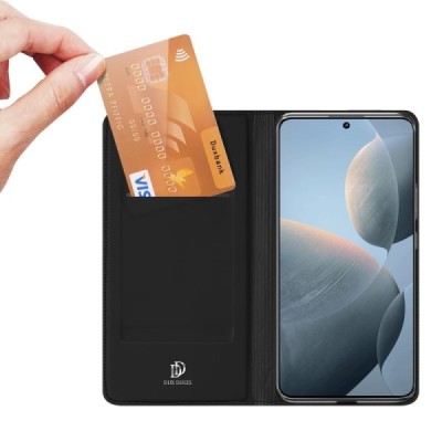 Xiaomi Poco X6 Pro 5G (Redmi K70E) „Dux Ducis“ Skin serijos atverčiamas juodas odinis dėklas - piniginė | Priedai.lt