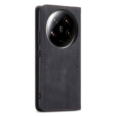 Xiaomi 14 Ultra CaseMe Retro solīds atvēramais ādas melns maciņš - maks | Vacins.lv