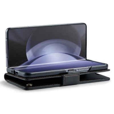 Samsung Galaxy Fold6 5G (SM-F956B) „CaseMe“ Leather solīds atvēramais ādas melns maciņš - maks | Vacins.lv