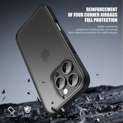 Apple iPhone 16 Pro „IPAKY“ Matt silikoninis skaidrus permatomas dėklas su juodu rėmeliu | Priedai.lt