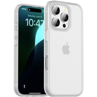 Apple iPhone 16 Pro "IPAKY" Matt dzidrs (caurspīdīgs) silikona apvalks (apmales baltā krāsā) | Vacins.lv