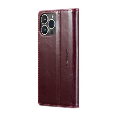 Apple iPhone 16 Pro CaseMe Leather solīds atvēramais ādas bordo maciņš - maks | Vacins.lv