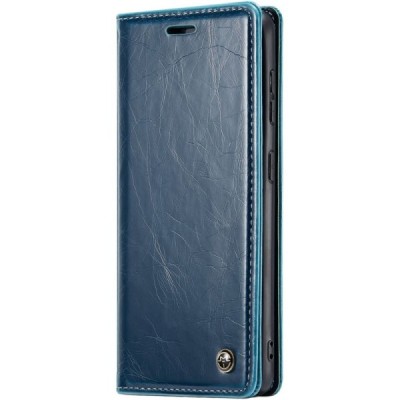 Apple iPhone 16 CaseMe Leather solīds atvēramais ādas zils maciņš - maks | Vacins.lv
