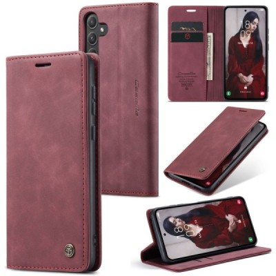 Samsung Galaxy A55 5G (SM-A556) CaseMe Retro solīds atvēramais ādas bordo maciņš - maks | Vacins.lv