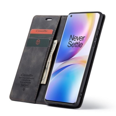OnePlus 8 Pro CaseMe Retro solīds atvēramais ādas melns maciņš - maks | Vacins.lv