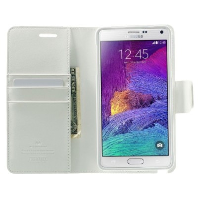 Mercury Sonata atverčiamas Samsung Galaxy Note 4 (N910) baltas odinis dėklas - piniginė / Priedai.lt
