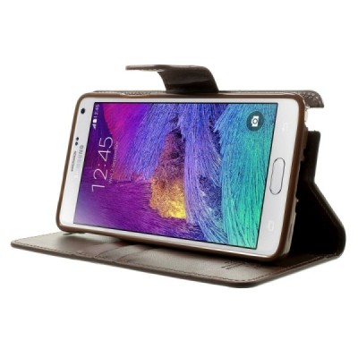 Samsung Galaxy Note 4 (N910) Mercury Sonata atvērams tumši brūns ādas futrālis - maciņš / Vacins.lv
