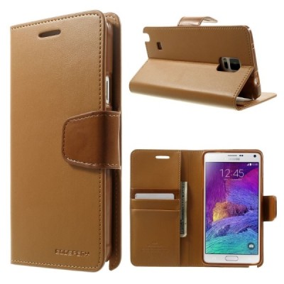 Samsung Galaxy Note 4 (N910) Mercury Sonata atvērams gaiši brūns ādas futrālis - maciņš / Vacins.lv