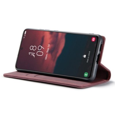 Samsung Galaxy S24 (SM-S921) CaseMe Retro solīds atvēramais ādas bordo maciņš - maks | Vacins.lv