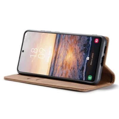 Samsung Galaxy S24 (SM-S921) CaseMe Retro solīds atvēramais ādas gaiši brūns maciņš - maks | Vacins.lv