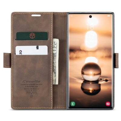Samsung Galaxy S24 Ultra (SM-S928) CaseMe Retro solīds atvēramais ādas brūns maciņš - maks | Vacins.lv