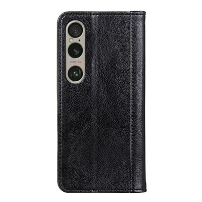 Sony Xperia 1 VI melns ādas atvērams maciņš ar magnetu | Vacins.lv