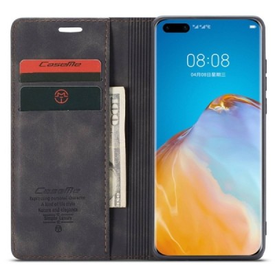 Huawei P40 Pro CaseMe Retro solidus atverčiamas juodas odinis dėklas - knygutė | Priedai.lt