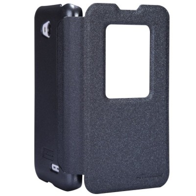 LG L70 D320 juodas odinis atverčiamas Nillkin Sparkle dėklas / Priedai.lt