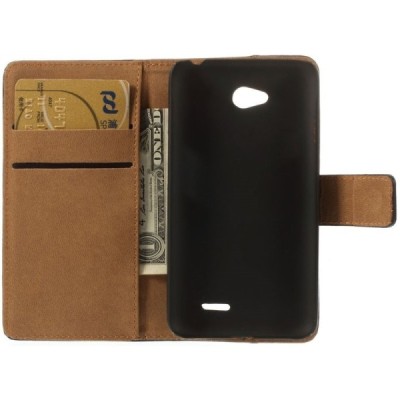 LG L70 D320 atvēramais melns ādas Litchi futrālis - maciņš / Vacins.lv