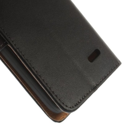 LG L70 D320 atvēramais melns ādas Litchi futrālis - maciņš / Vacins.lv