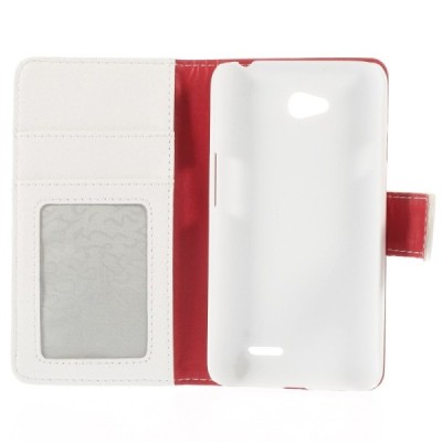 LG L70 D320 atverčiamas baltas odinis Litchi dėklas - piniginė / Priedai.lt