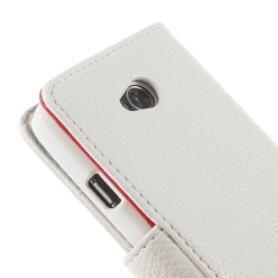 LG L70 D320 atverčiamas baltas odinis Litchi dėklas - piniginė / Priedai.lt