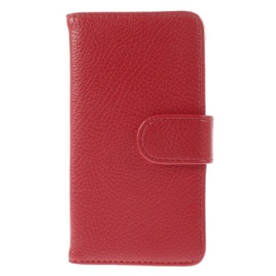 LG L70 D320 atverčiamas raudonas odinis Litchi dėklas - piniginė / Priedai.lt